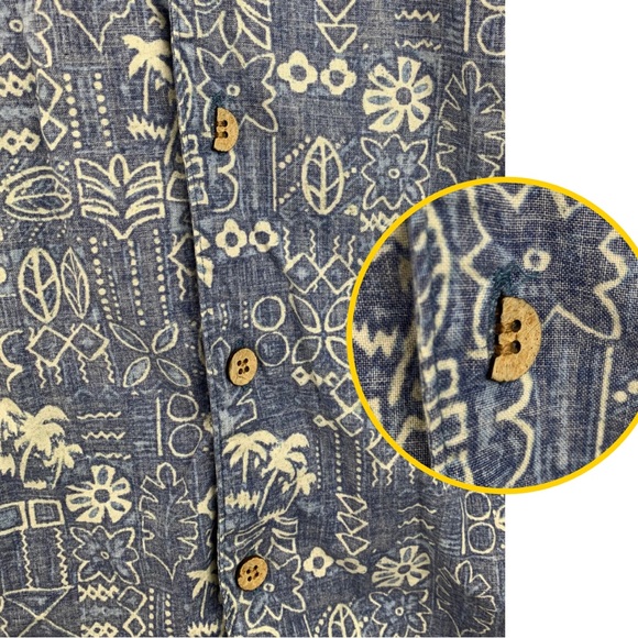 XL OP Sport Reverse Style Blue & White Button Up Aloha Shirt Polynesian Tribal - Picture 2 of 3